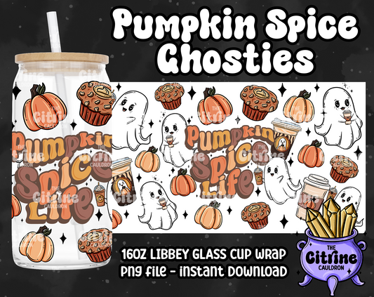 Pumpkin Spice Ghosties - PNG Wrap for Libbey 16oz Glass Can