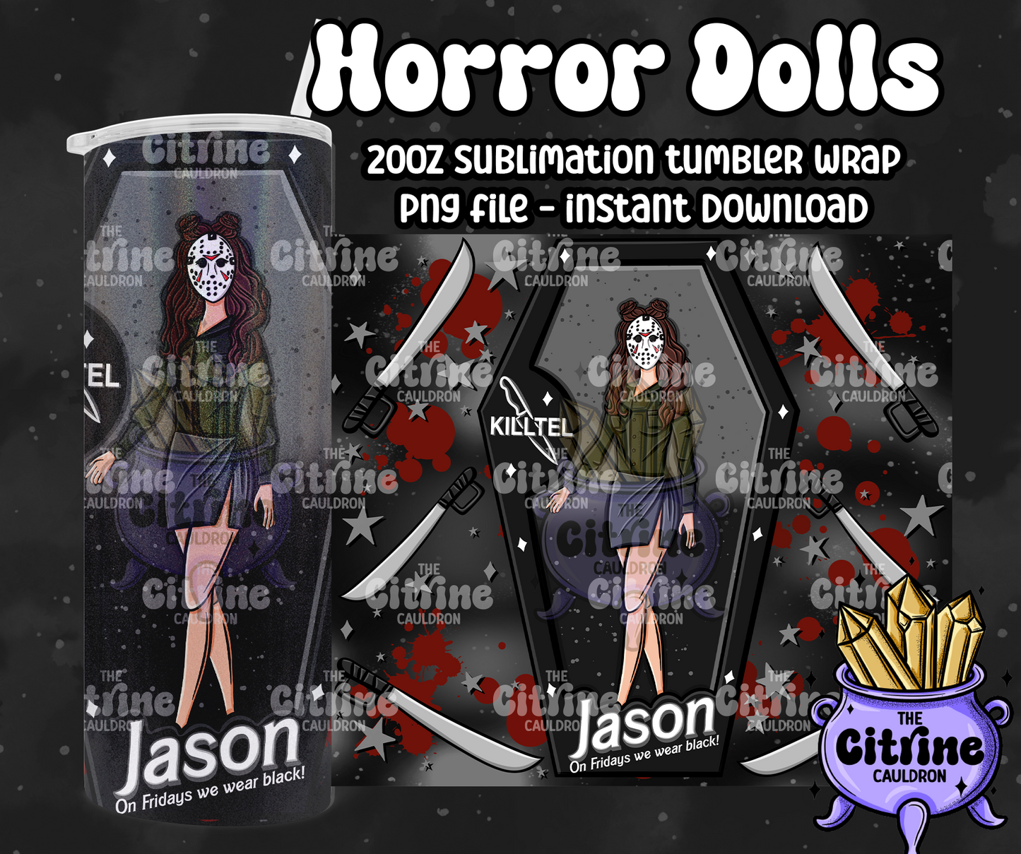 Horror Dolls Dark - PNG Wrap for Sublimation 20oz Tumbler