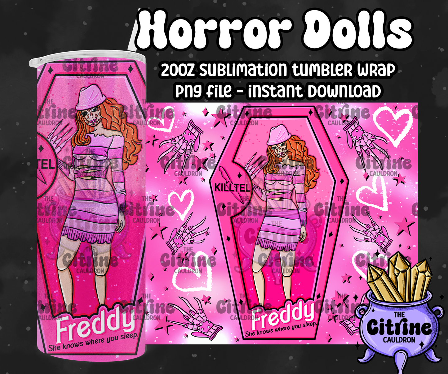 Horror Dolls Pink - PNG Wrap for Sublimation 20oz Tumbler