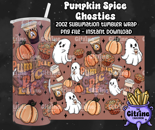 Pumpkin Spice Ghosties - PNG Wrap for Sublimation 20oz Tumbler