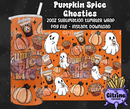 Pumpkin Spice Ghosties - PNG Wrap for Sublimation 20oz Tumbler