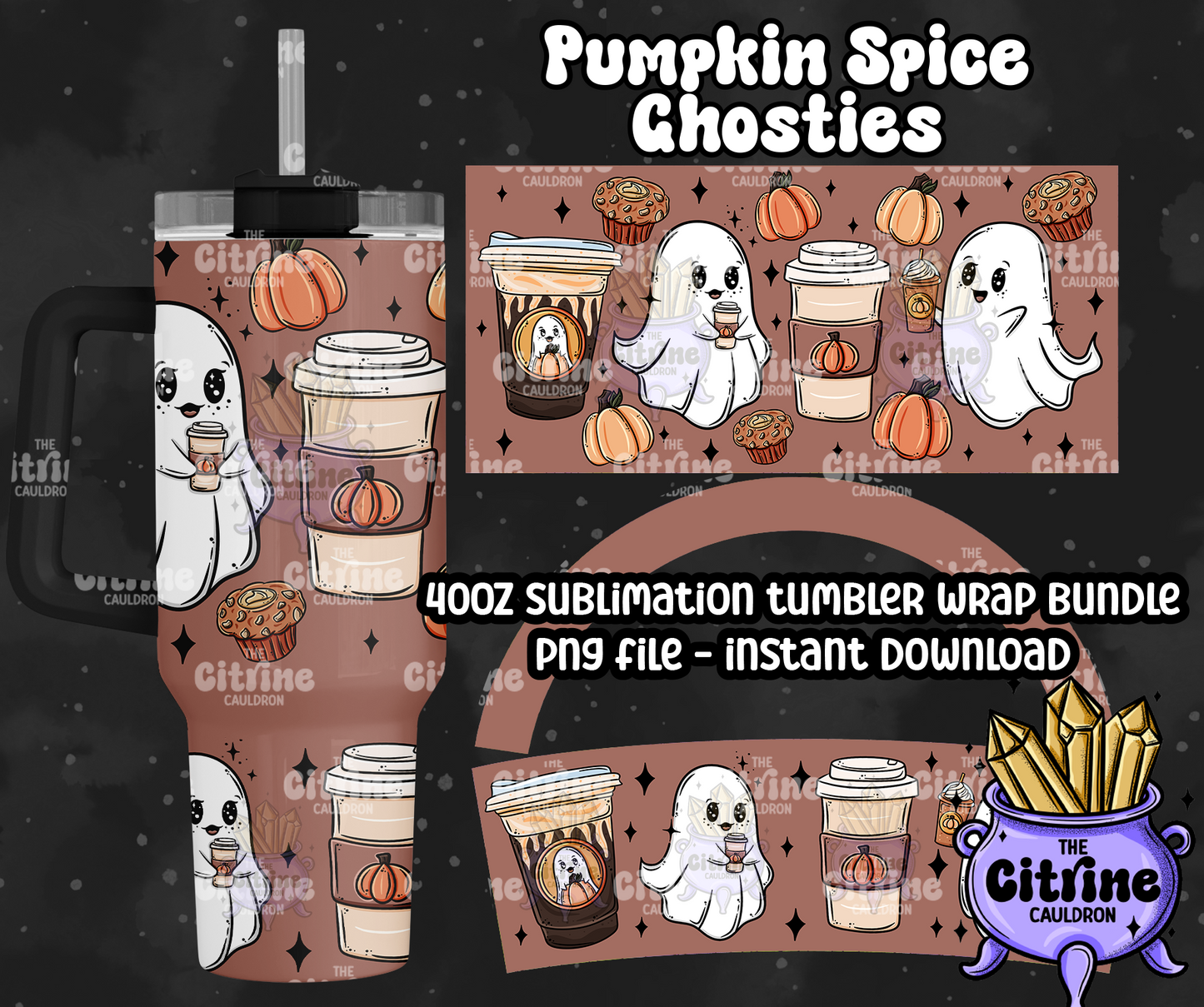 Pumpkin Spice Ghosties - PNG Wrap for Sublimation 40oz Tumbler