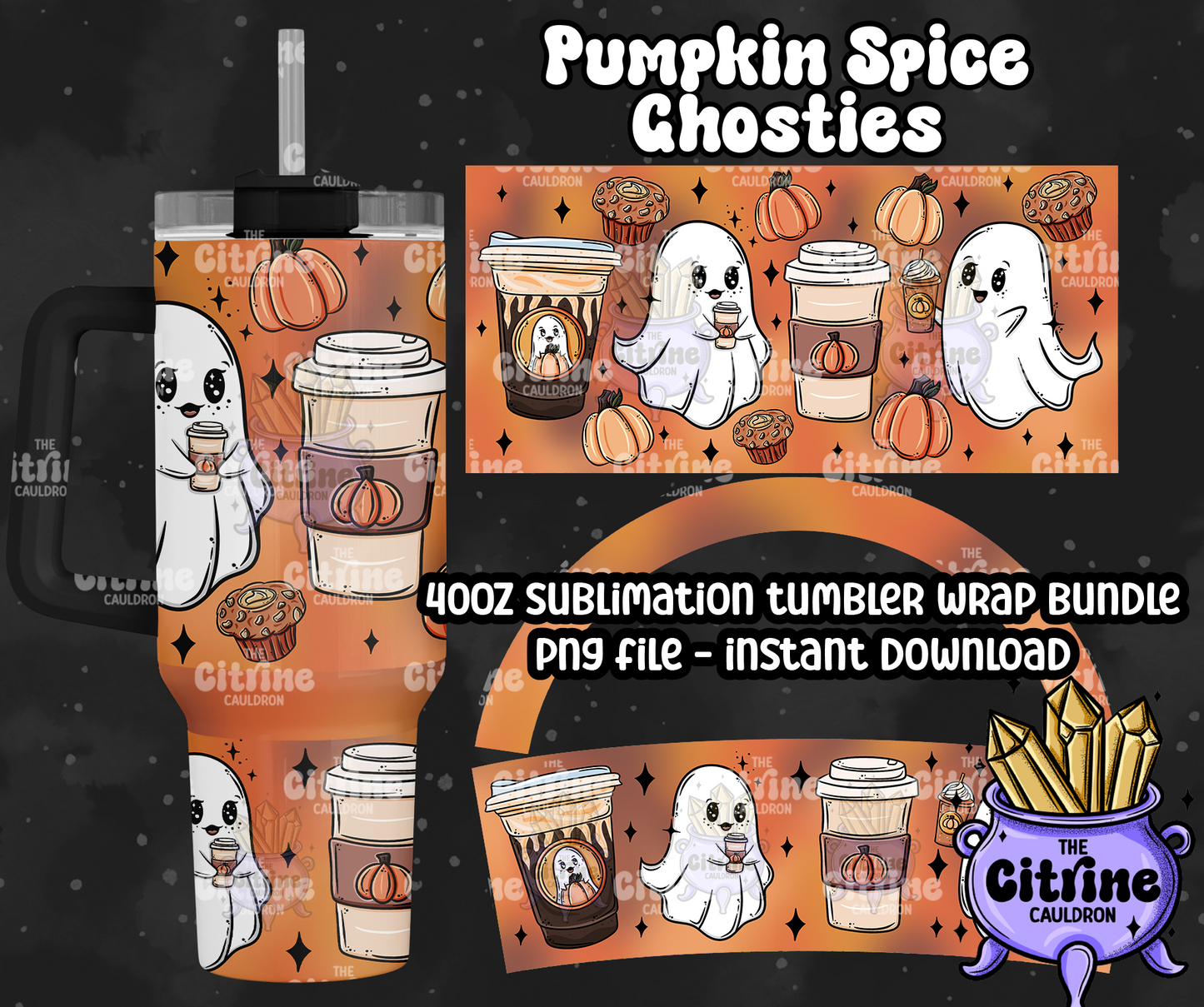 Pumpkin Spice Ghosties - PNG Wrap for Sublimation 40oz Tumbler