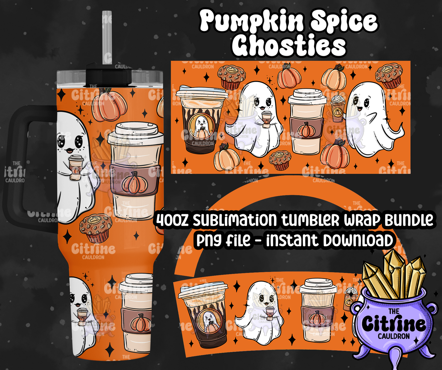 Pumpkin Spice Ghosties - PNG Wrap for Sublimation 40oz Tumbler