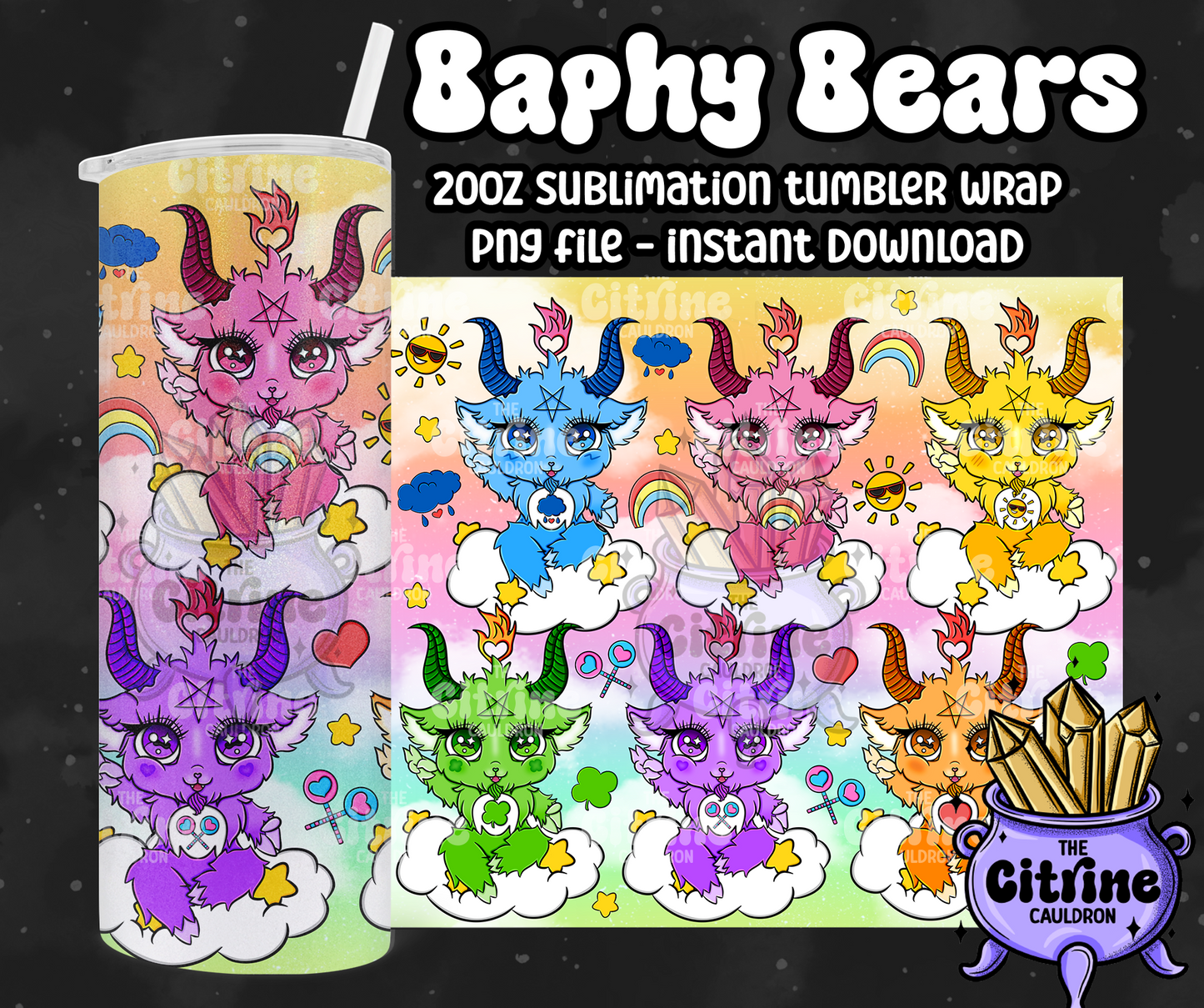 Baphy Bears Rainbow - PNG Wrap for Sublimation 20oz Tumbler