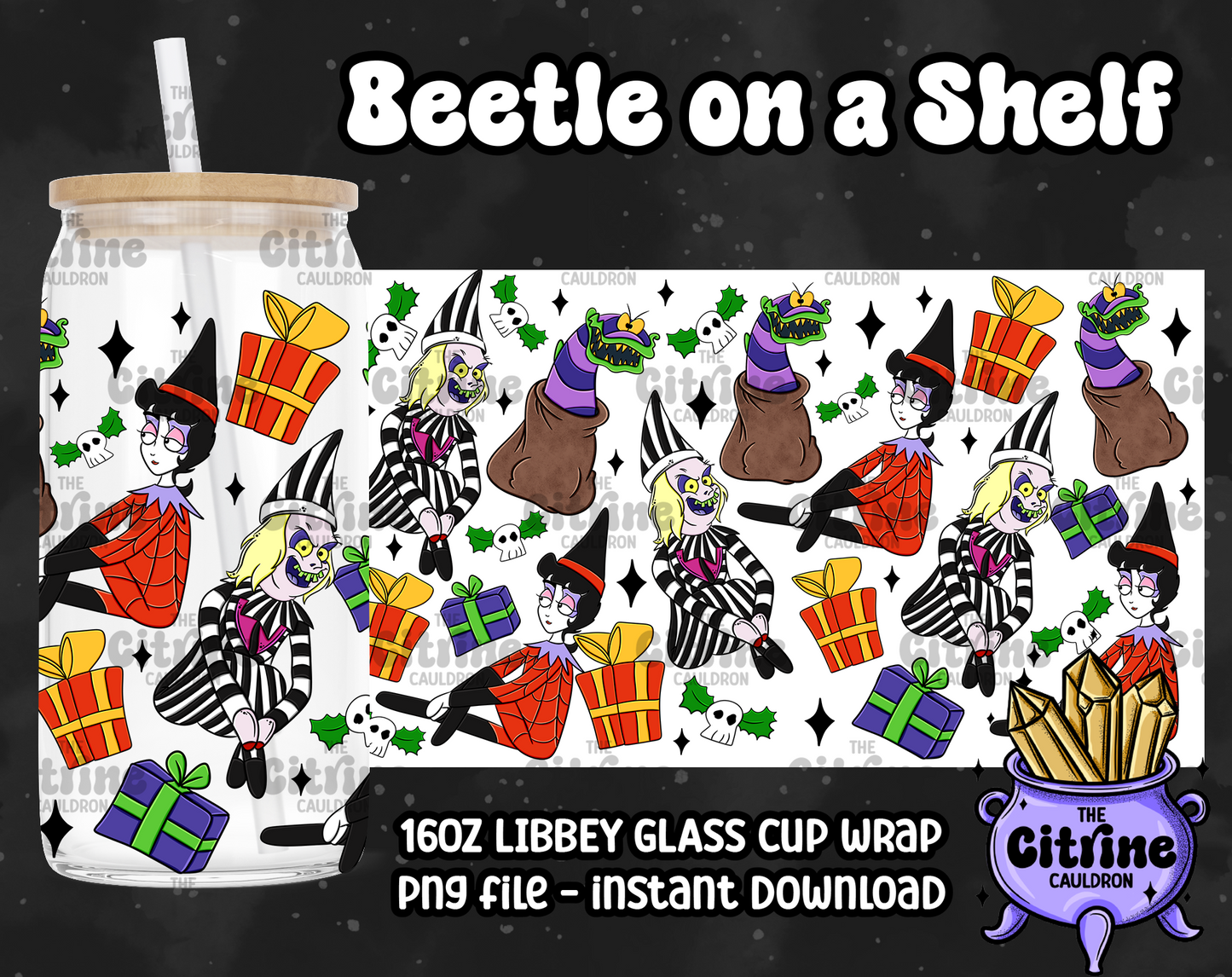 Beetle on a Shelf - PNG Wrap for Libbey 16oz Glass Can