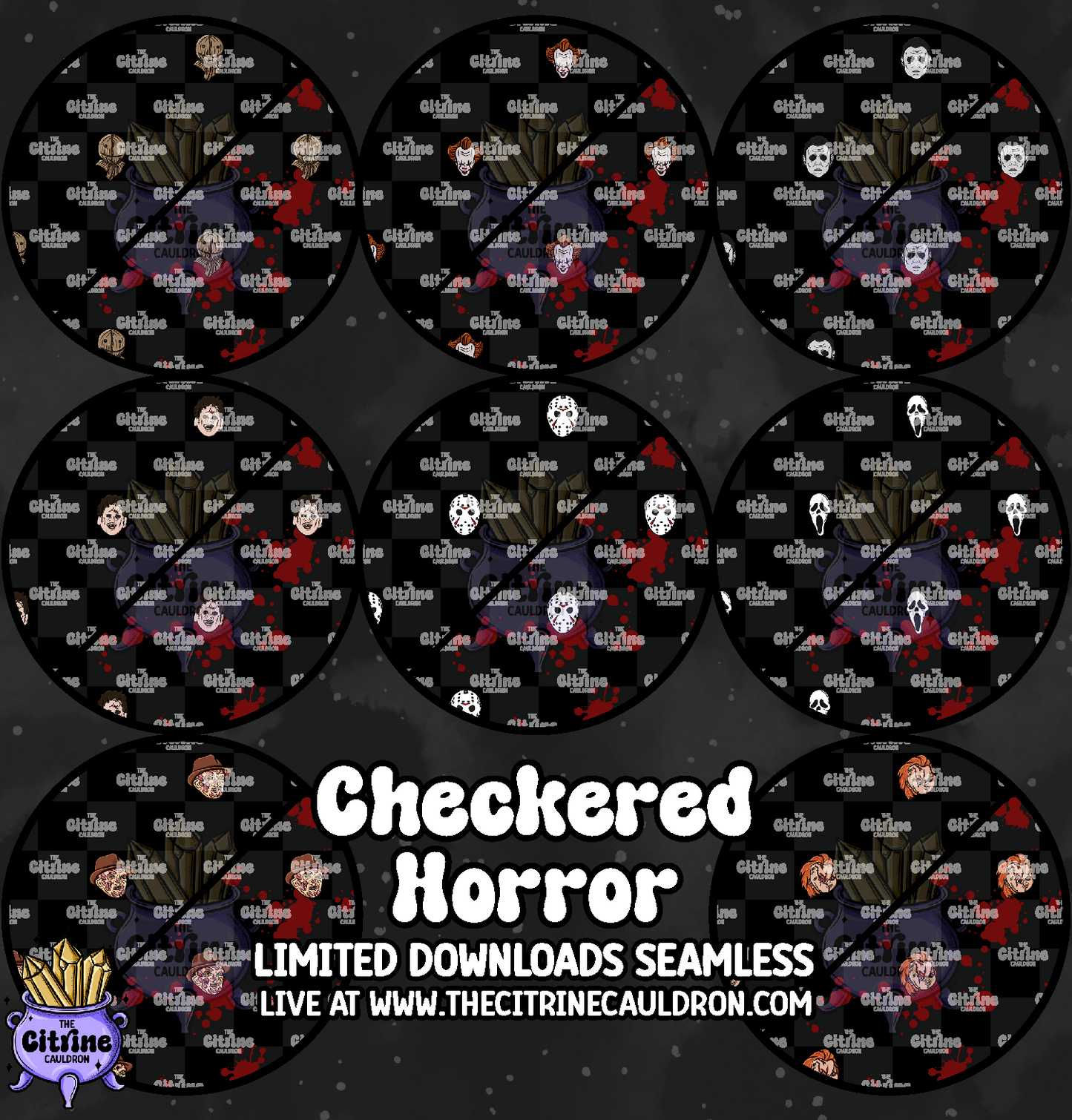 Checkered Horror Black & Grey - Seamless