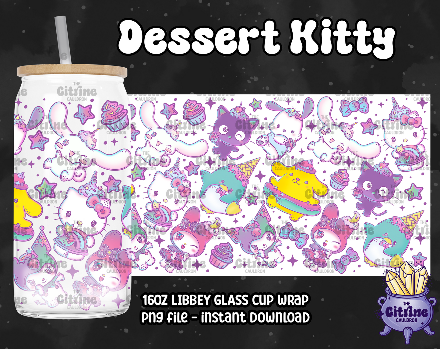 Dessert Kitty - PNG Wrap for Libbey 16oz Glass Can