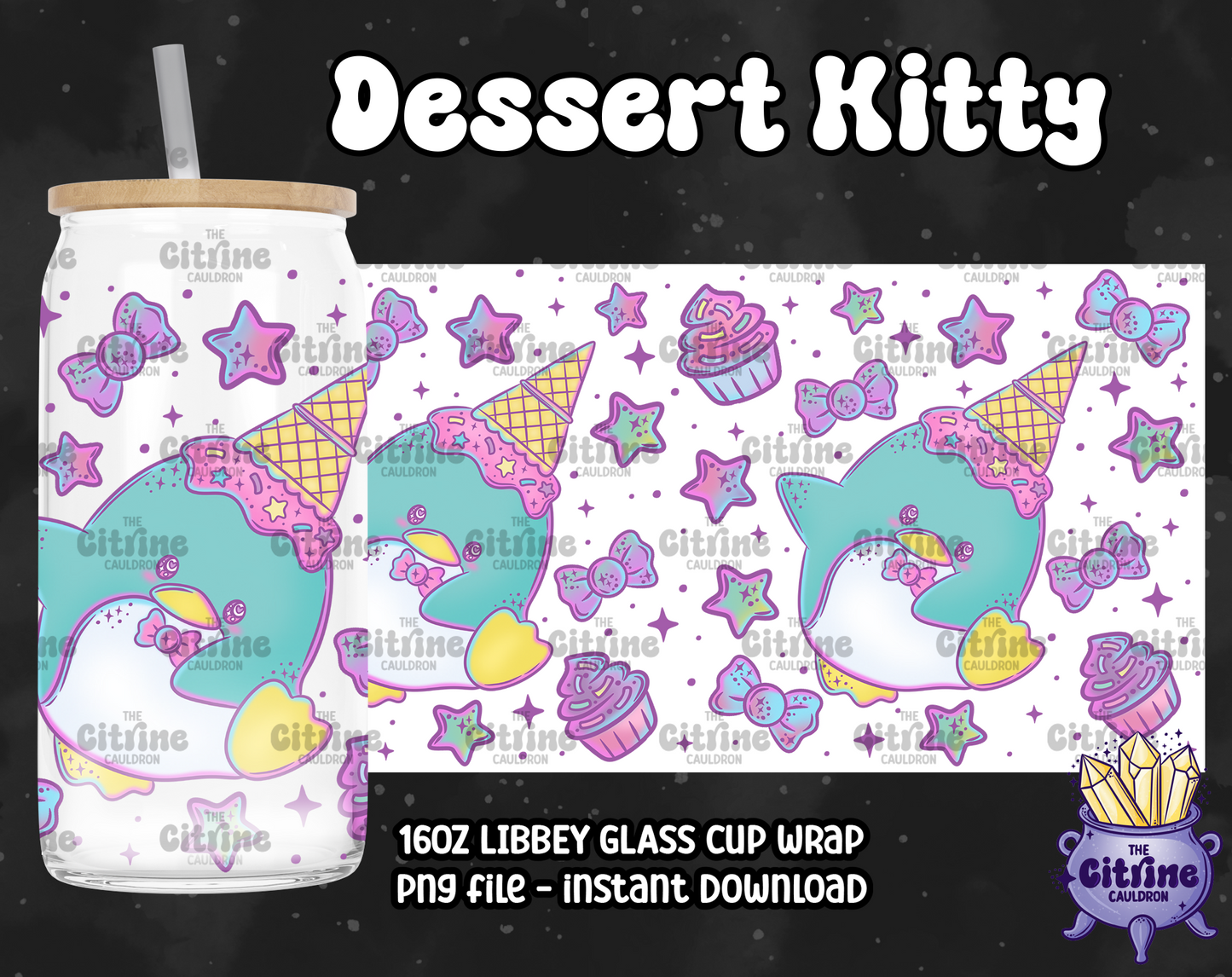 Dessert Kitty - PNG Wrap for Libbey 16oz Glass Can