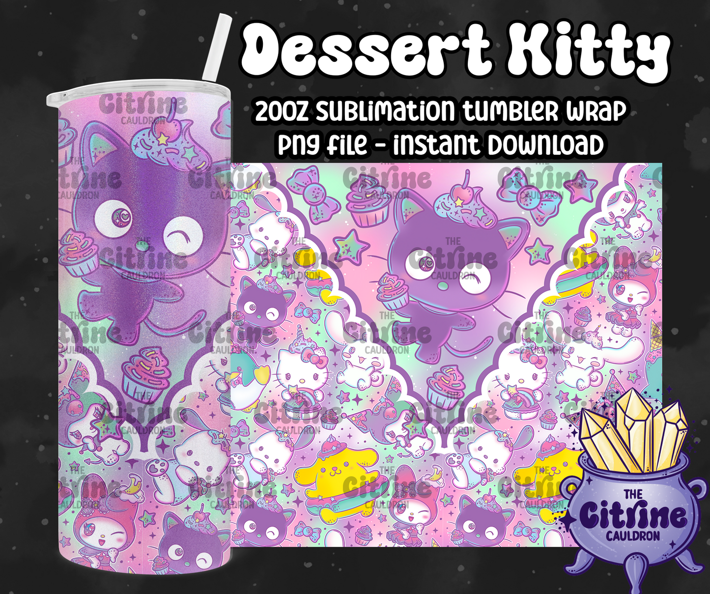 Dessert Kitty - PNG Wrap for Sublimation 20oz Tumbler