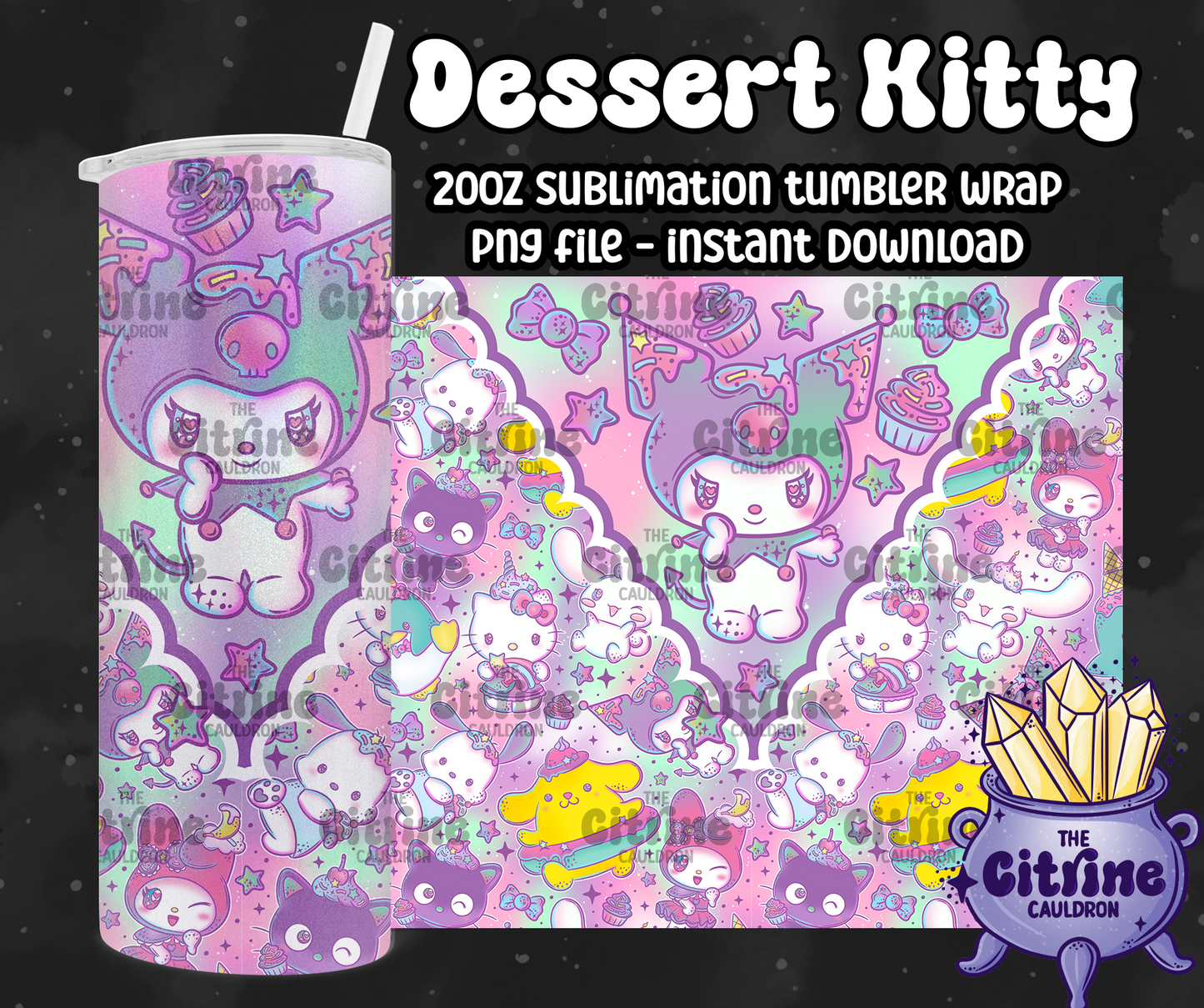 Dessert Kitty - PNG Wrap for Sublimation 20oz Tumbler