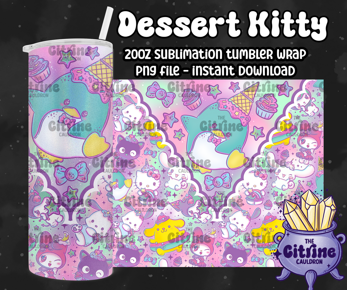 Dessert Kitty - PNG Wrap for Sublimation 20oz Tumbler