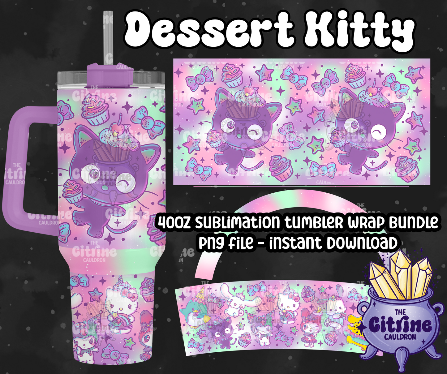 Dessert Kitty - PNG Wrap for Sublimation 40oz Tumbler