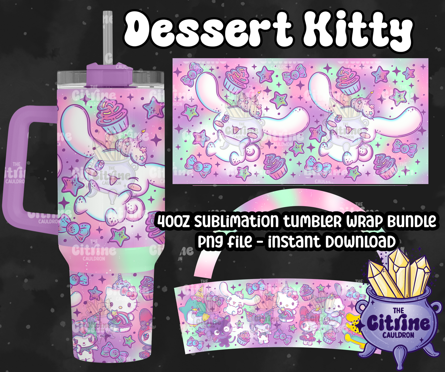 Dessert Kitty - PNG Wrap for Sublimation 40oz Tumbler