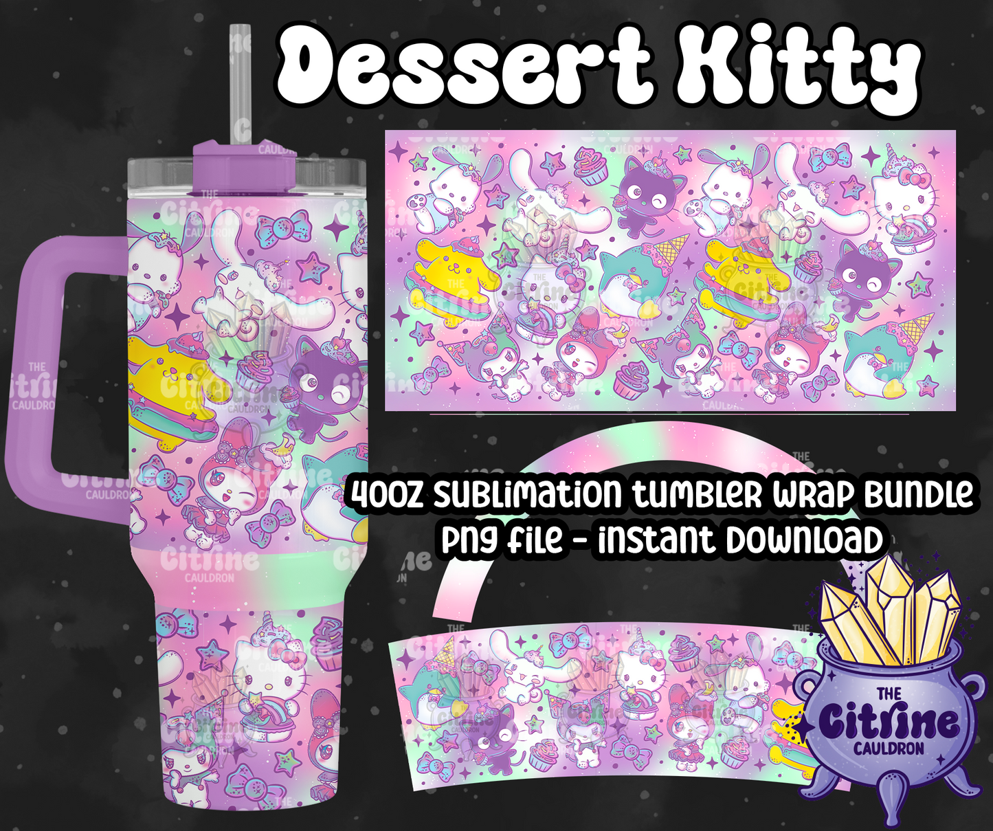 Dessert Kitty - PNG Wrap for Sublimation 40oz Tumbler