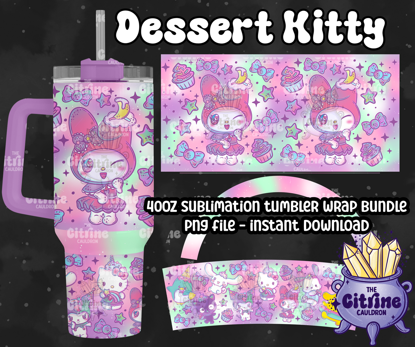 Dessert Kitty - PNG Wrap for Sublimation 40oz Tumbler