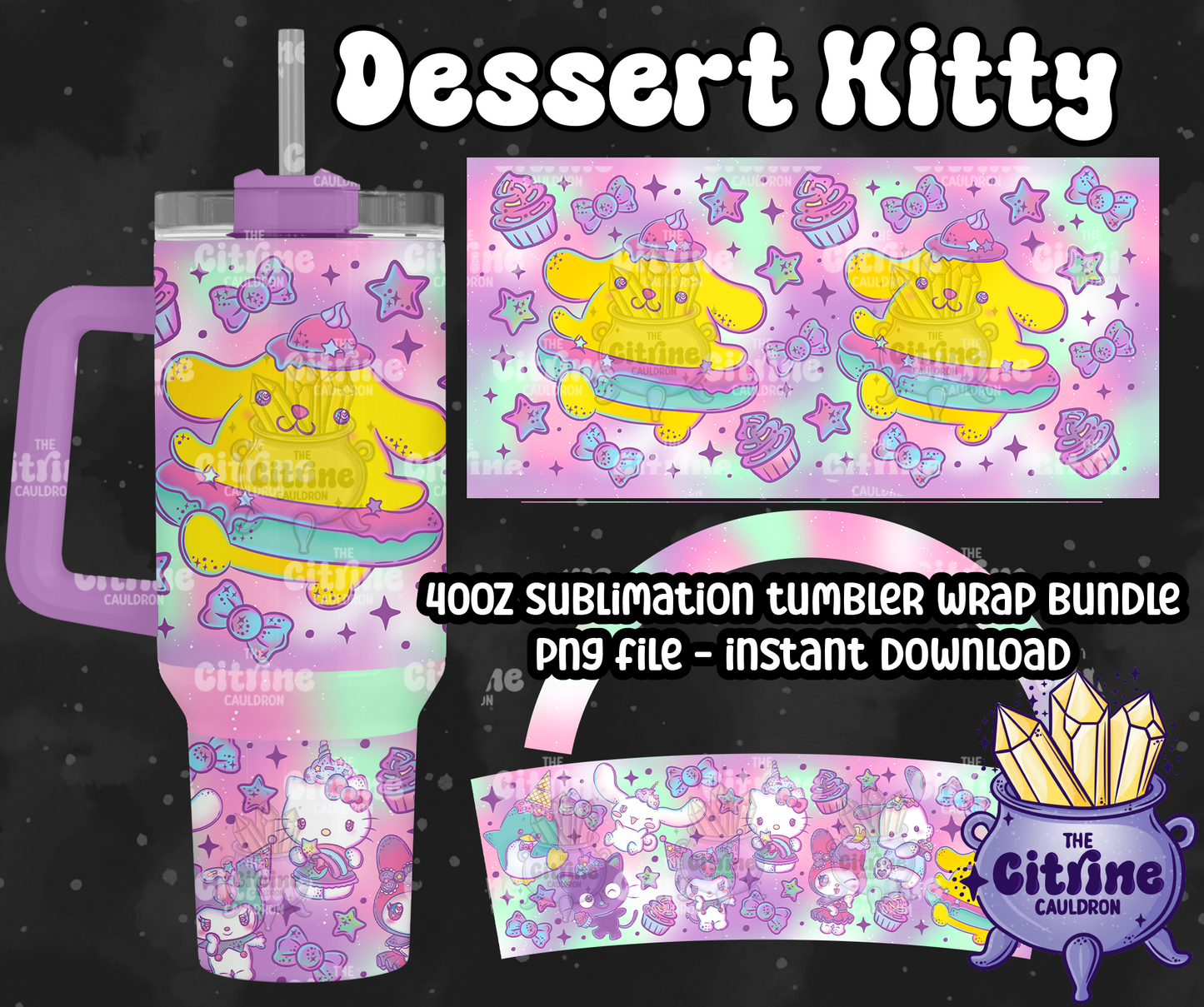 Dessert Kitty - PNG Wrap for Sublimation 40oz Tumbler