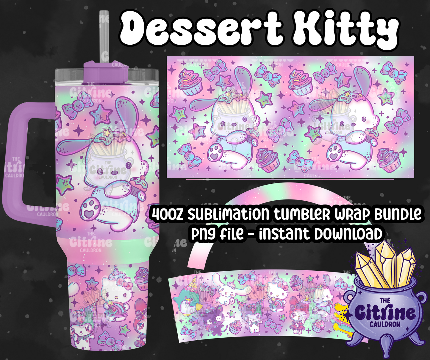 Dessert Kitty - PNG Wrap for Sublimation 40oz Tumbler