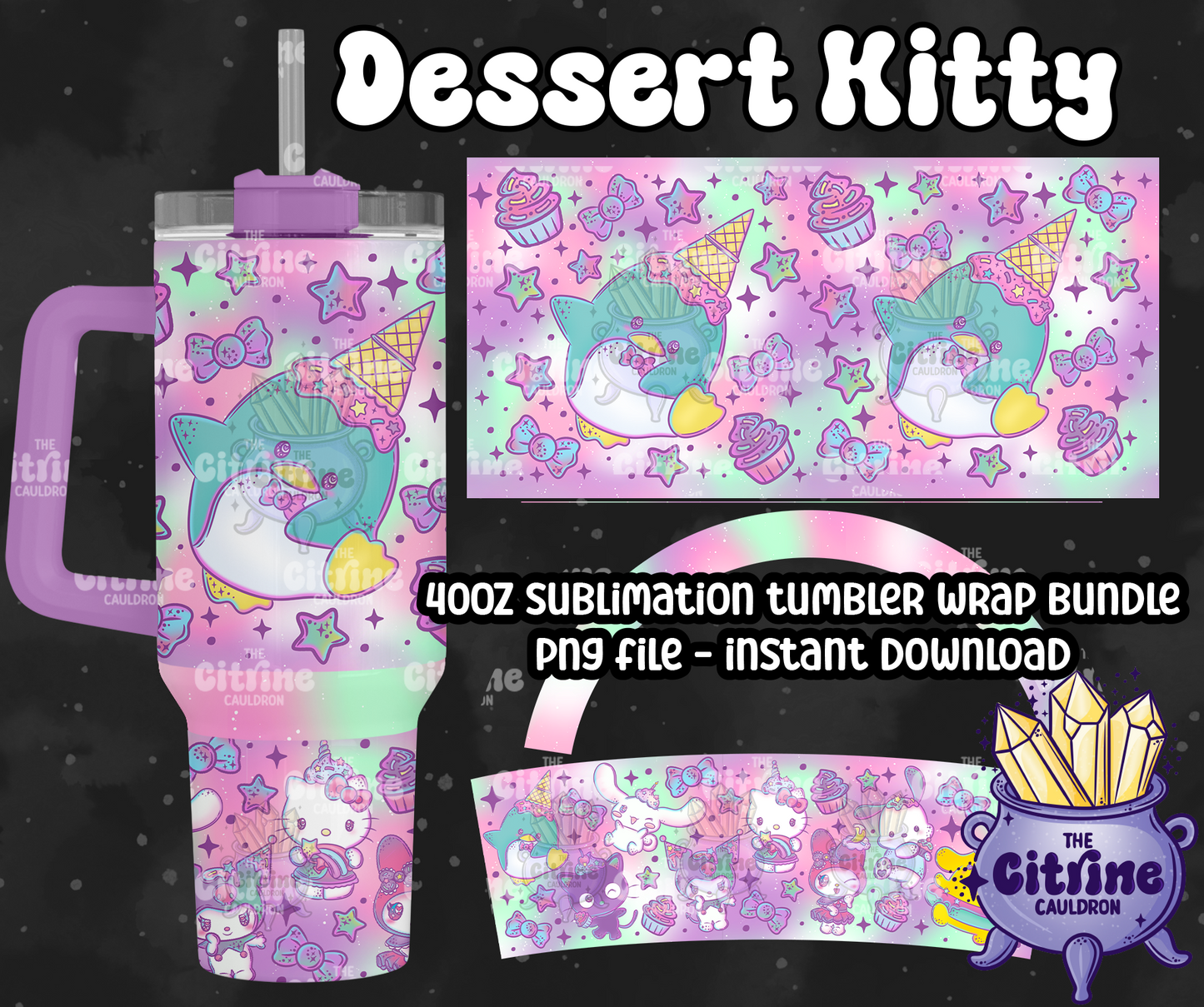 Dessert Kitty - PNG Wrap for Sublimation 40oz Tumbler