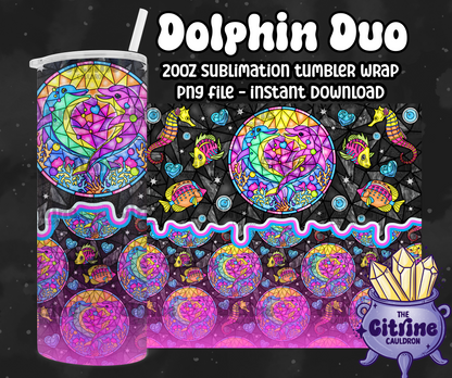 Dolphin Duo - PNG Wrap for Sublimation 20oz Tumbler