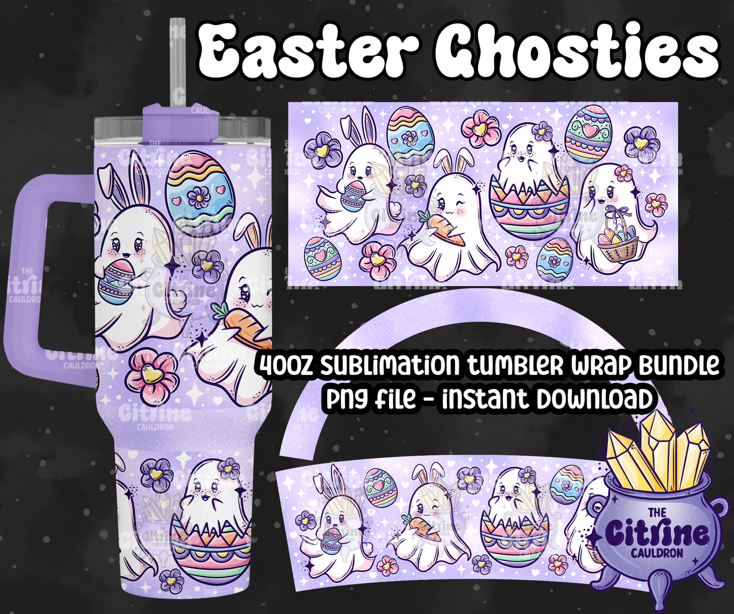 Easter Ghosties - PNG Wrap for Sublimation 40oz Tumbler