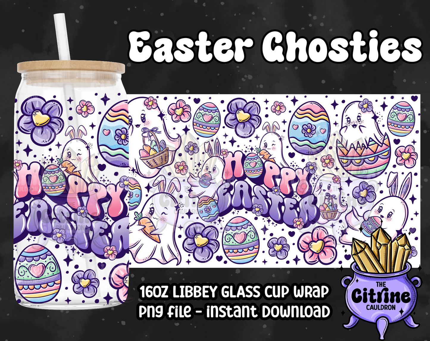 Easter Ghosties - PNG Wrap for Libbey 16oz Glass Can