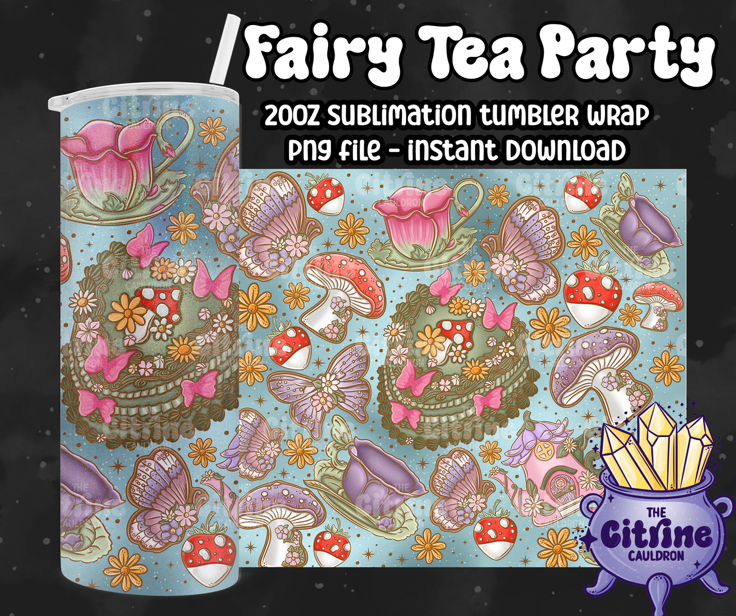 Fairy Tea Party - PNG Wrap for Sublimation 20oz Tumbler