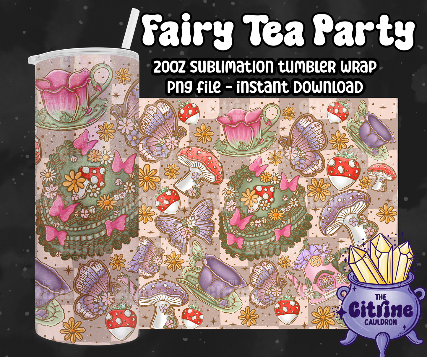 Fairy Tea Party - PNG Wrap for Sublimation 20oz Tumbler