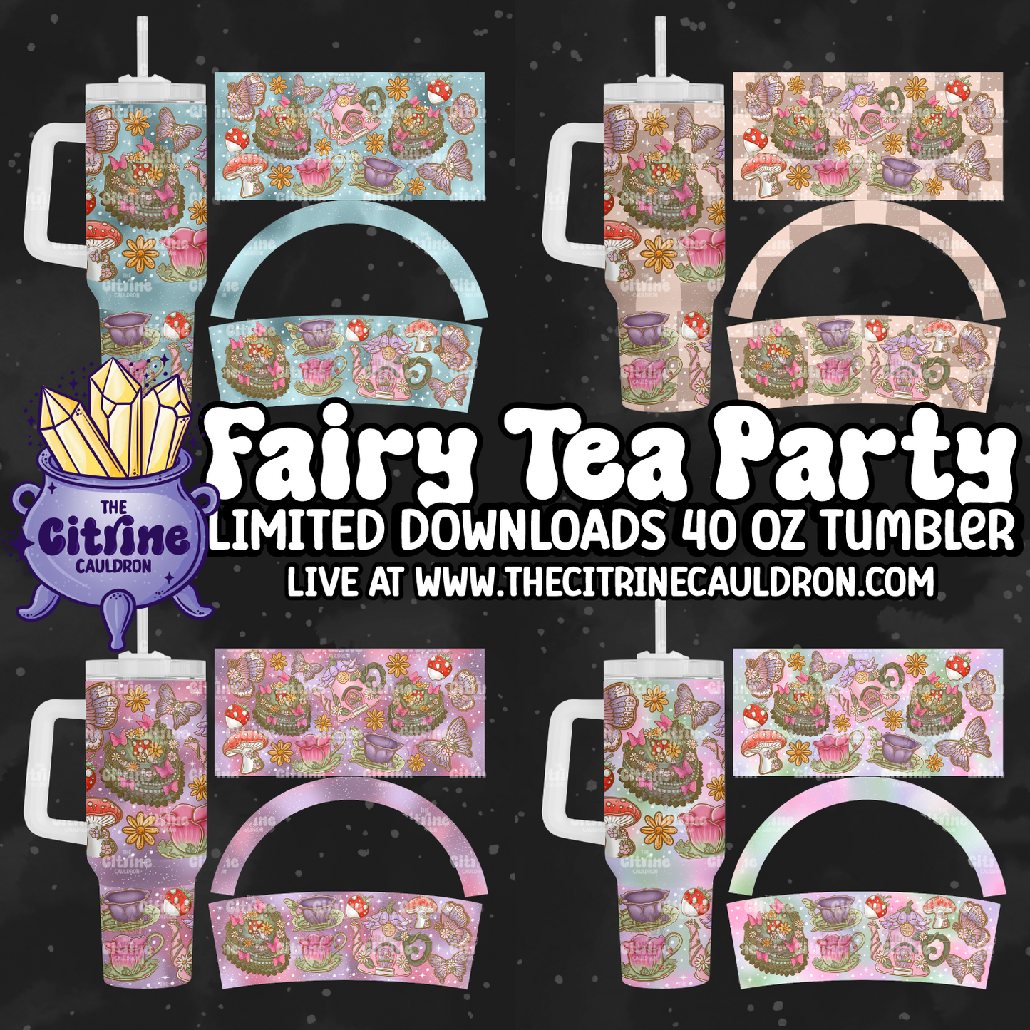 Fairy Tea Party - PNG Wrap for Sublimation 40oz Tumbler