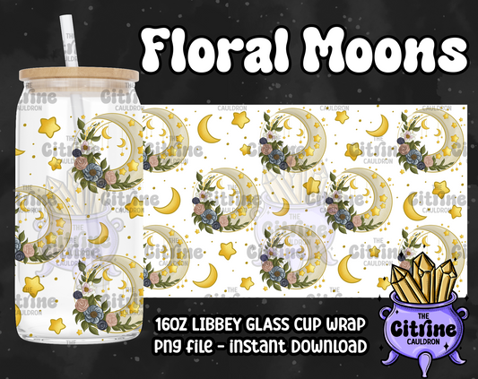 Floral Moons - PNG Wrap for Libbey 16oz Glass Can