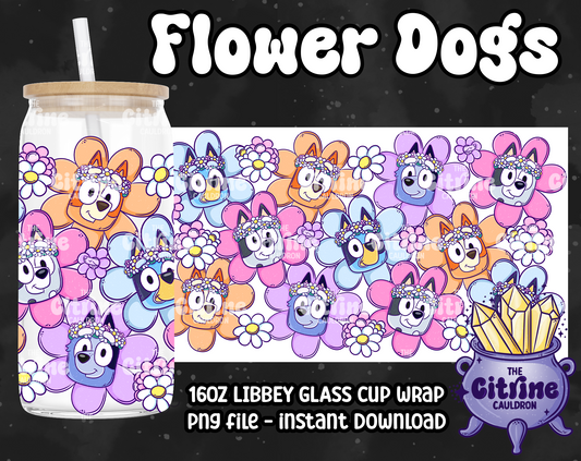 Flower Dogs - PNG Wrap for Libbey 16oz Glass Can