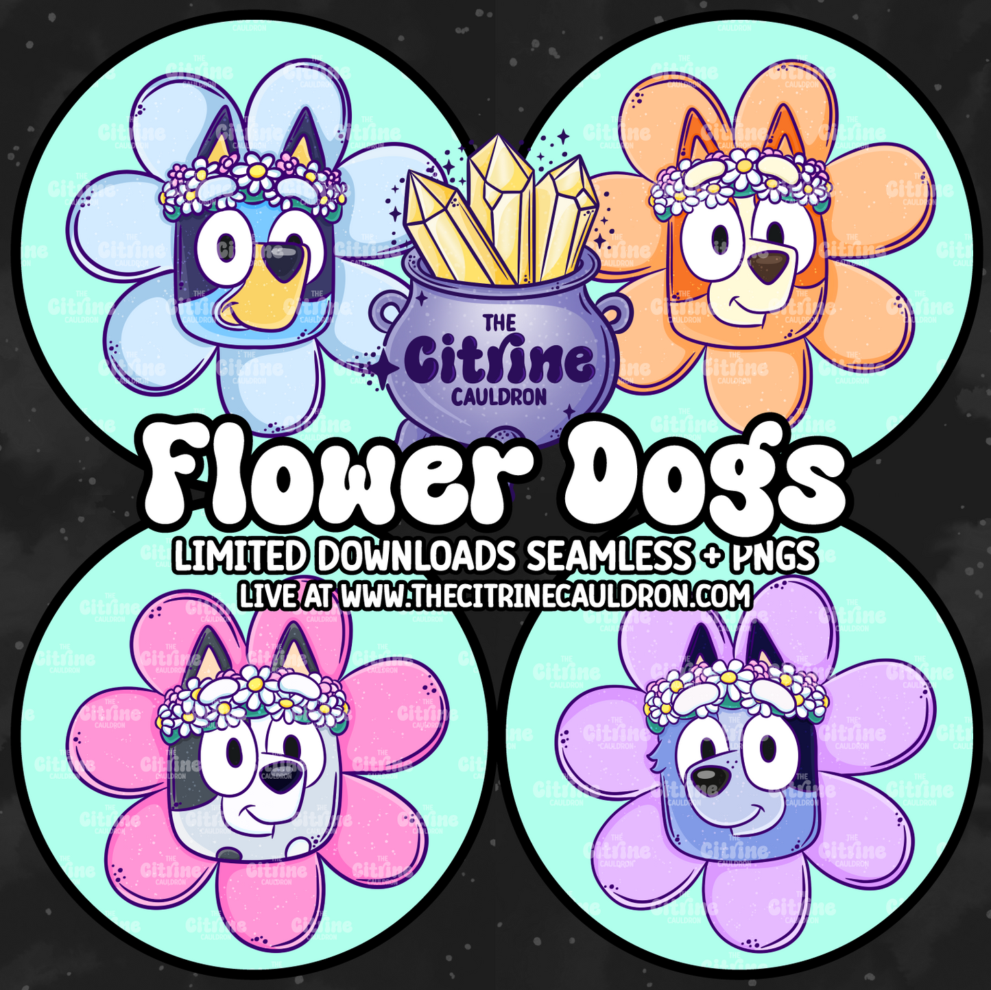 Flower Dogs - Sublimation PNG