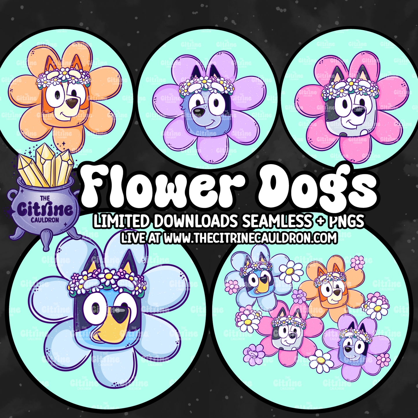 Flower Dogs - Sublimation PNG