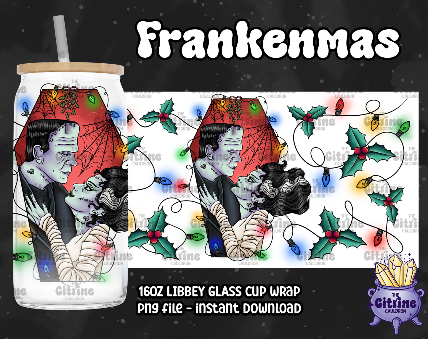 Frankenmas - PNG Wrap for Libbey 16oz Glass Can