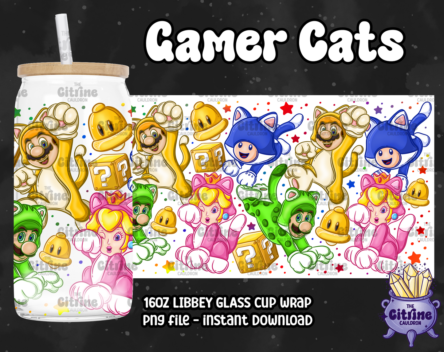 Gamer Cats - PNG Wrap for Libbey 16oz Glass Can