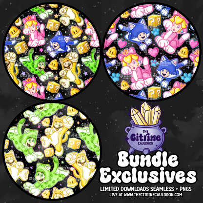 Gamer Cats Collection - Seamless, PNG Bundle & Coordinates