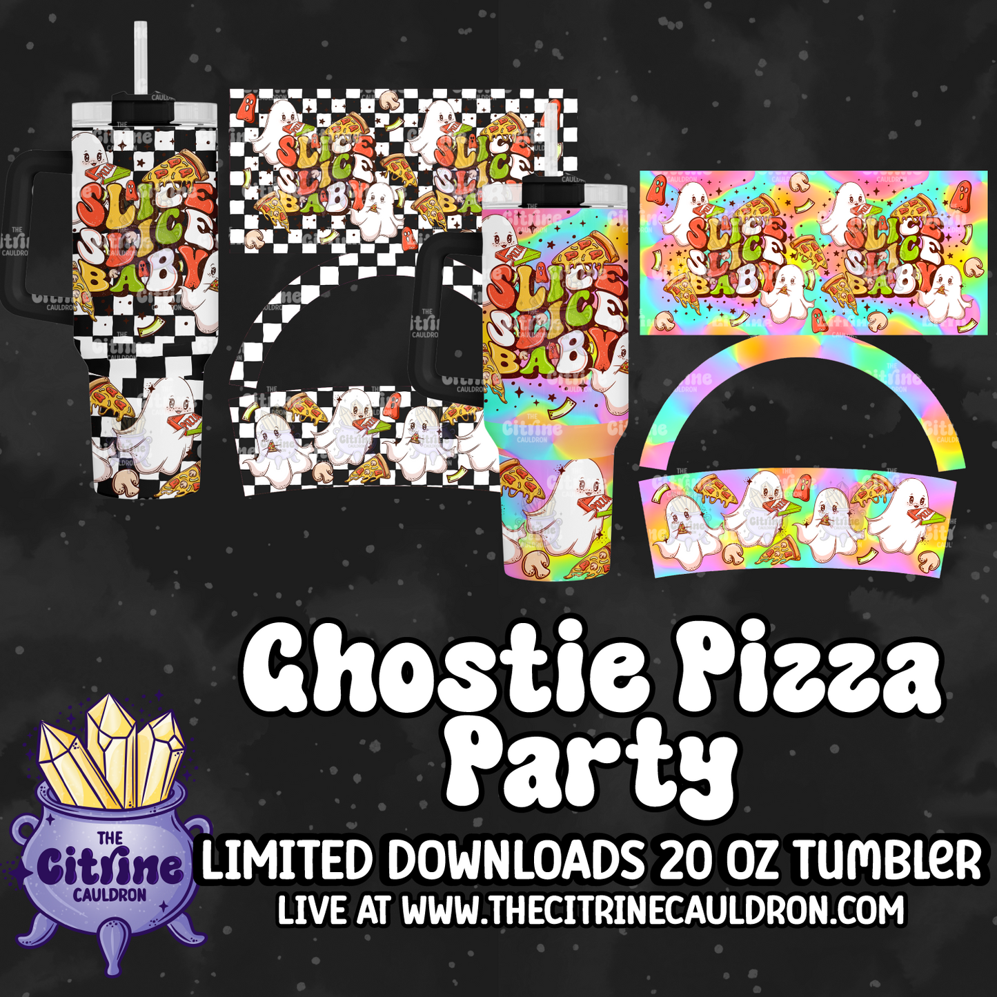 Ghostie Pizza Party - PNG Wrap for Sublimation 40oz Tumbler