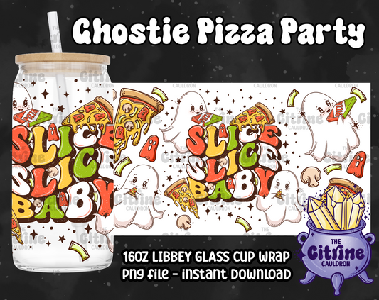 Ghostie Pizza Party - PNG Wrap for Libbey 16oz Glass Can