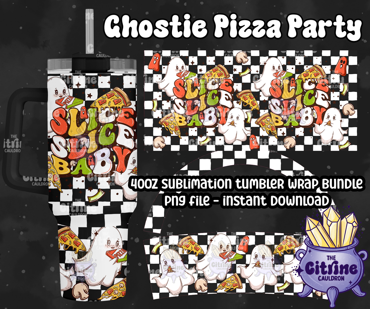 Ghostie Pizza Party - PNG Wrap for Sublimation 40oz Tumbler