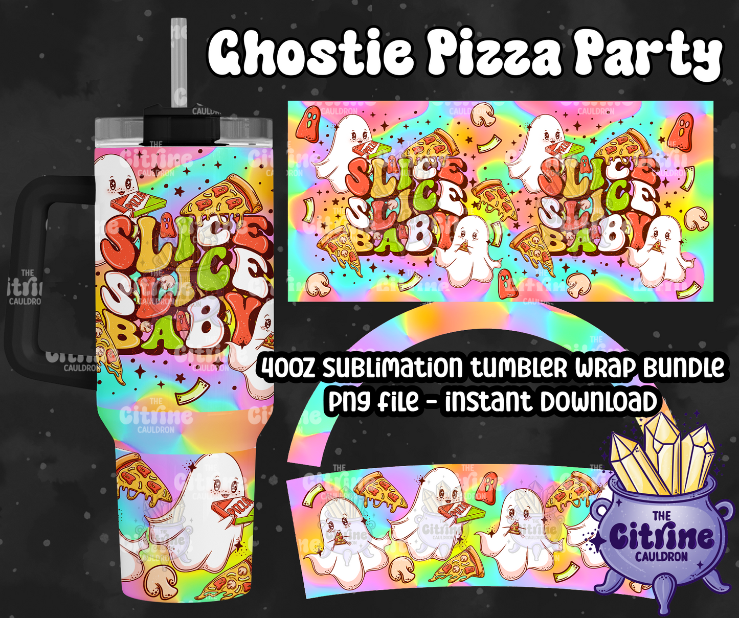 Ghostie Pizza Party - PNG Wrap for Sublimation 40oz Tumbler