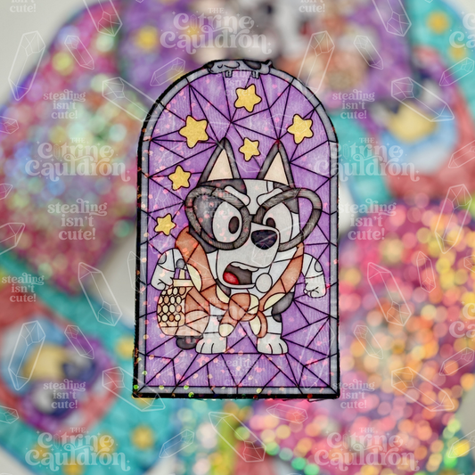 Granny Glass Grey Dog - Sticker