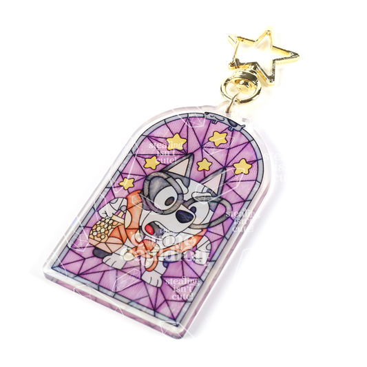 Granny Glass Grey Dog - Holographic Acrylic Keychain