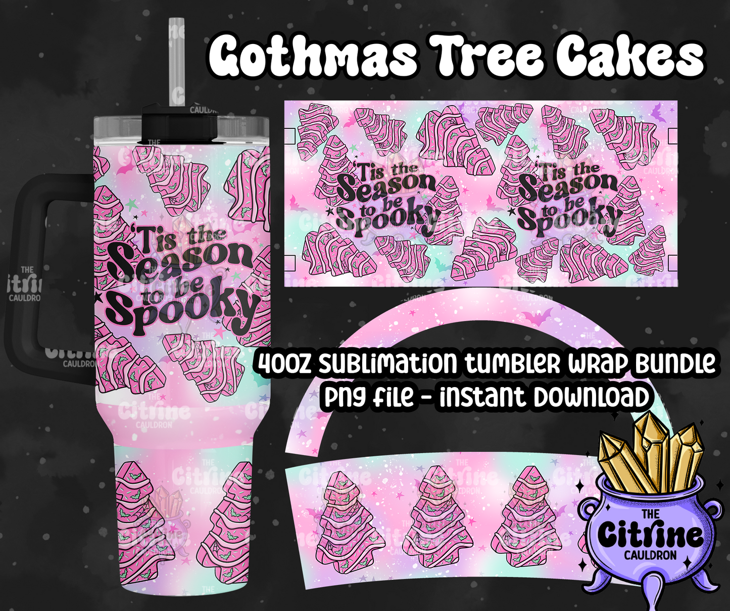 Gothmas Tree Cakes - PNG Wrap for Sublimation 40oz Tumbler