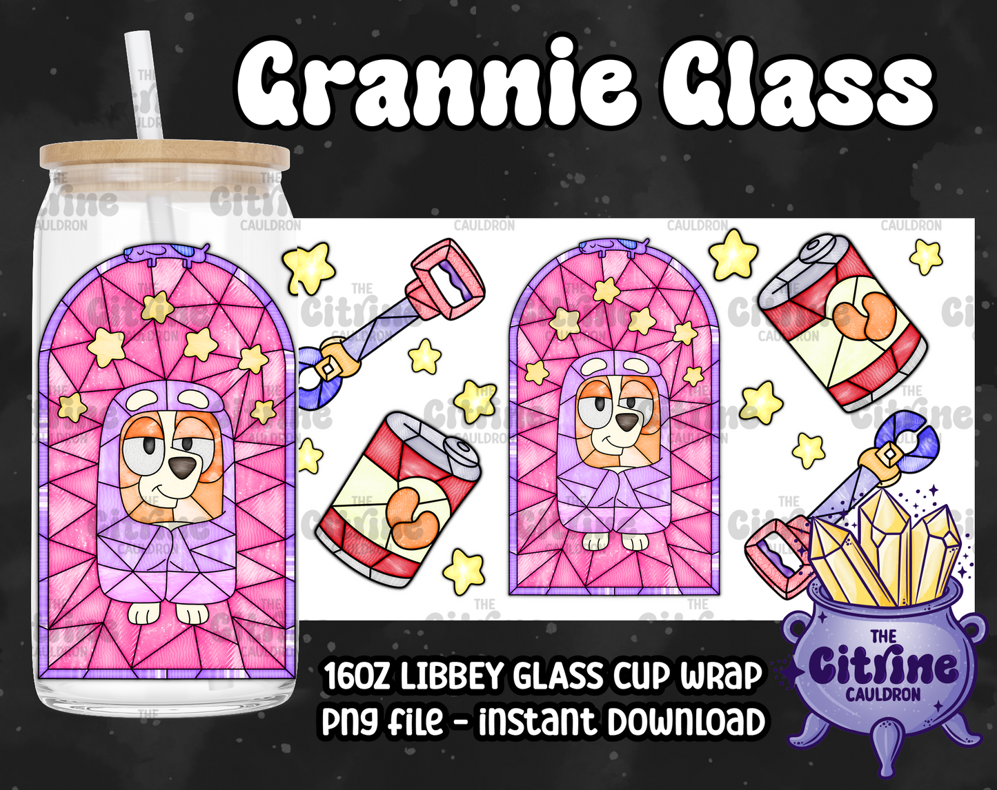 Grannie Glass - PNG Wrap for Libbey 16oz Glass Can