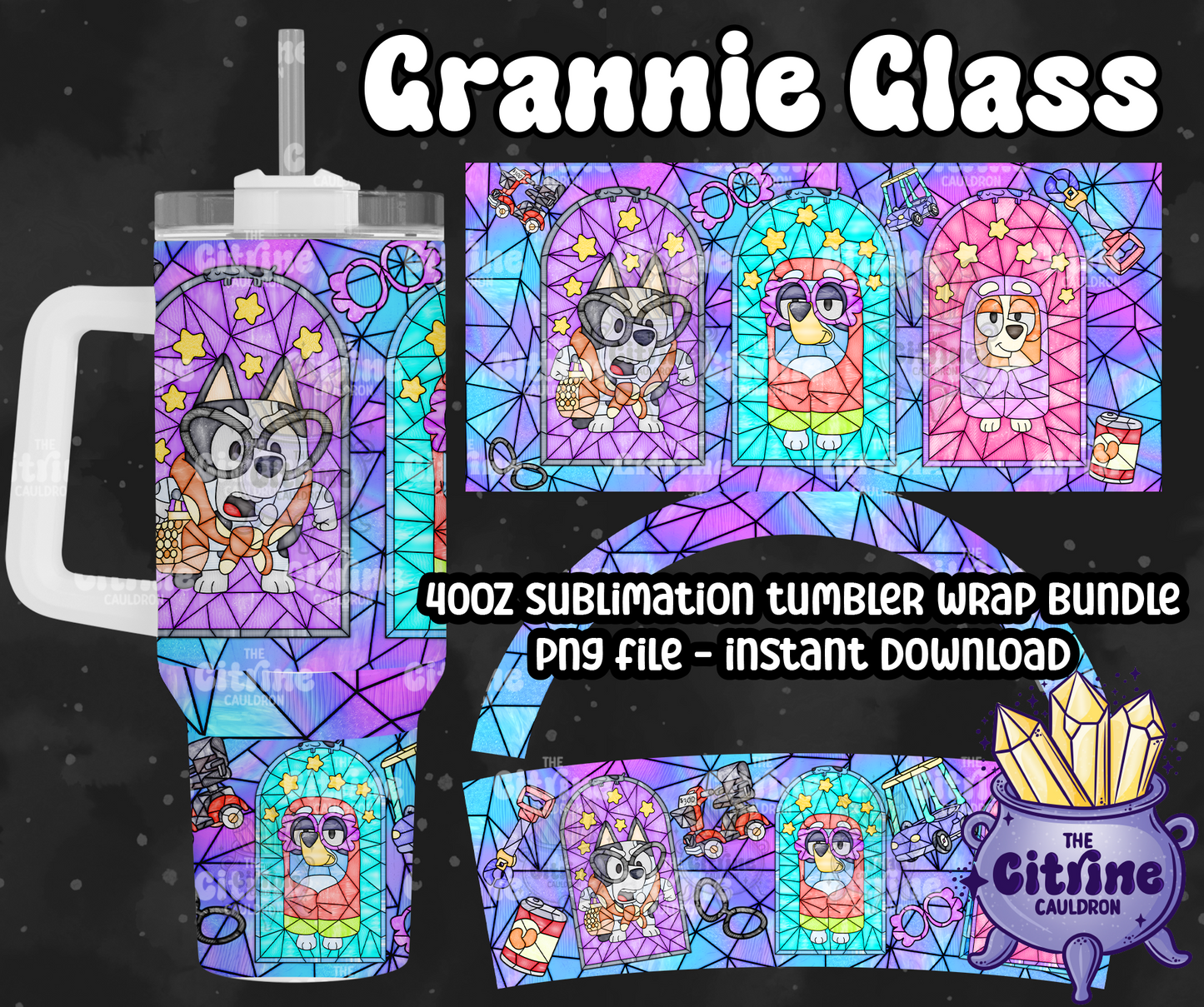 Grannie Glass - PNG Wrap for Sublimation 40oz Tumbler