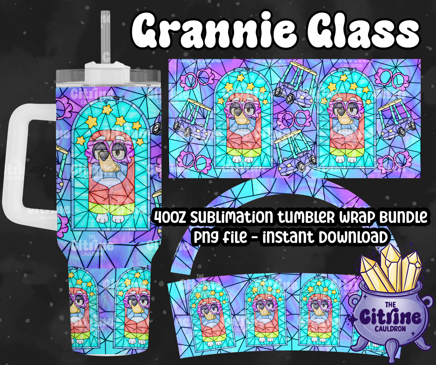 Grannie Glass - PNG Wrap for Sublimation 40oz Tumbler