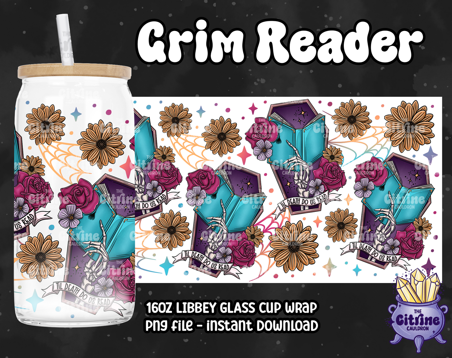 Grim Reader - PNG Wrap for Libbey 16oz Glass Can