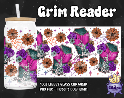 Grim Reader - PNG Wrap for Libbey 16oz Glass Can