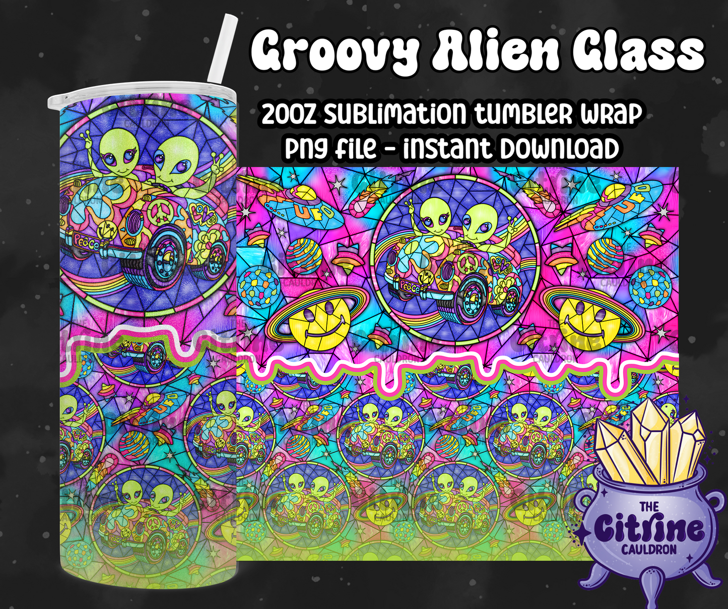 Groovy Alien Glass - PNG Wrap for Sublimation 20oz Tumbler