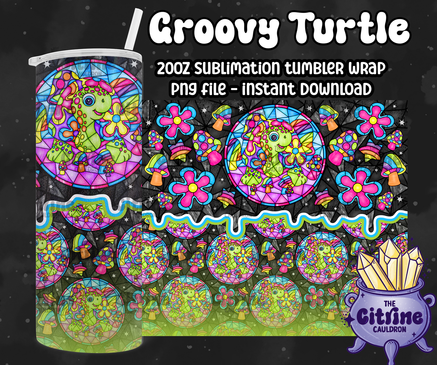 Groovy Turtle - PNG Wrap for Sublimation 20oz Tumbler